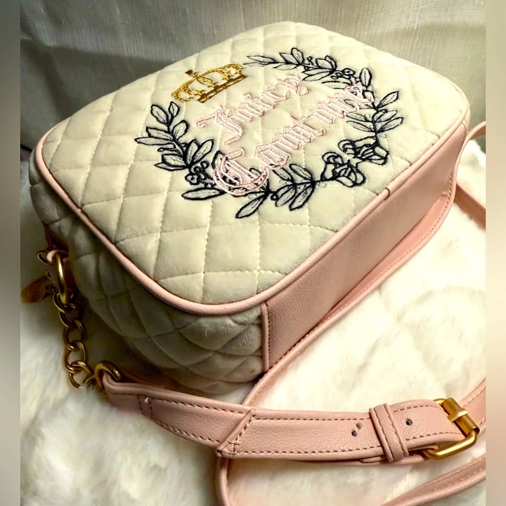 NEW Juicy Couture White Fuzzy Quilted Crossbody Bag